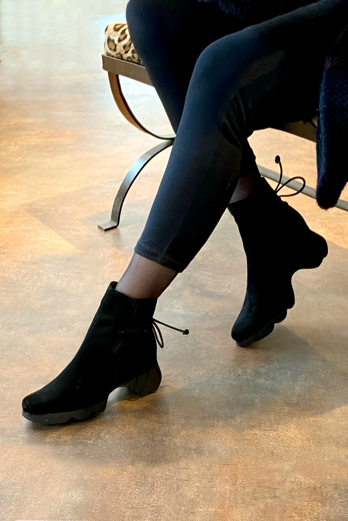 Matt black women's ankle boots with laces at the back.. Worn view - Florence KOOIJMAN